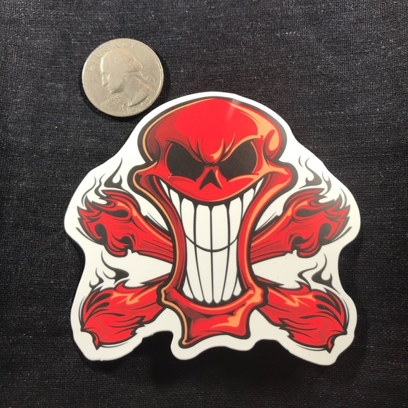 Red Skull & Crossbones  Single Decor Accent Waterproof Sticker - Picture 2 of 3